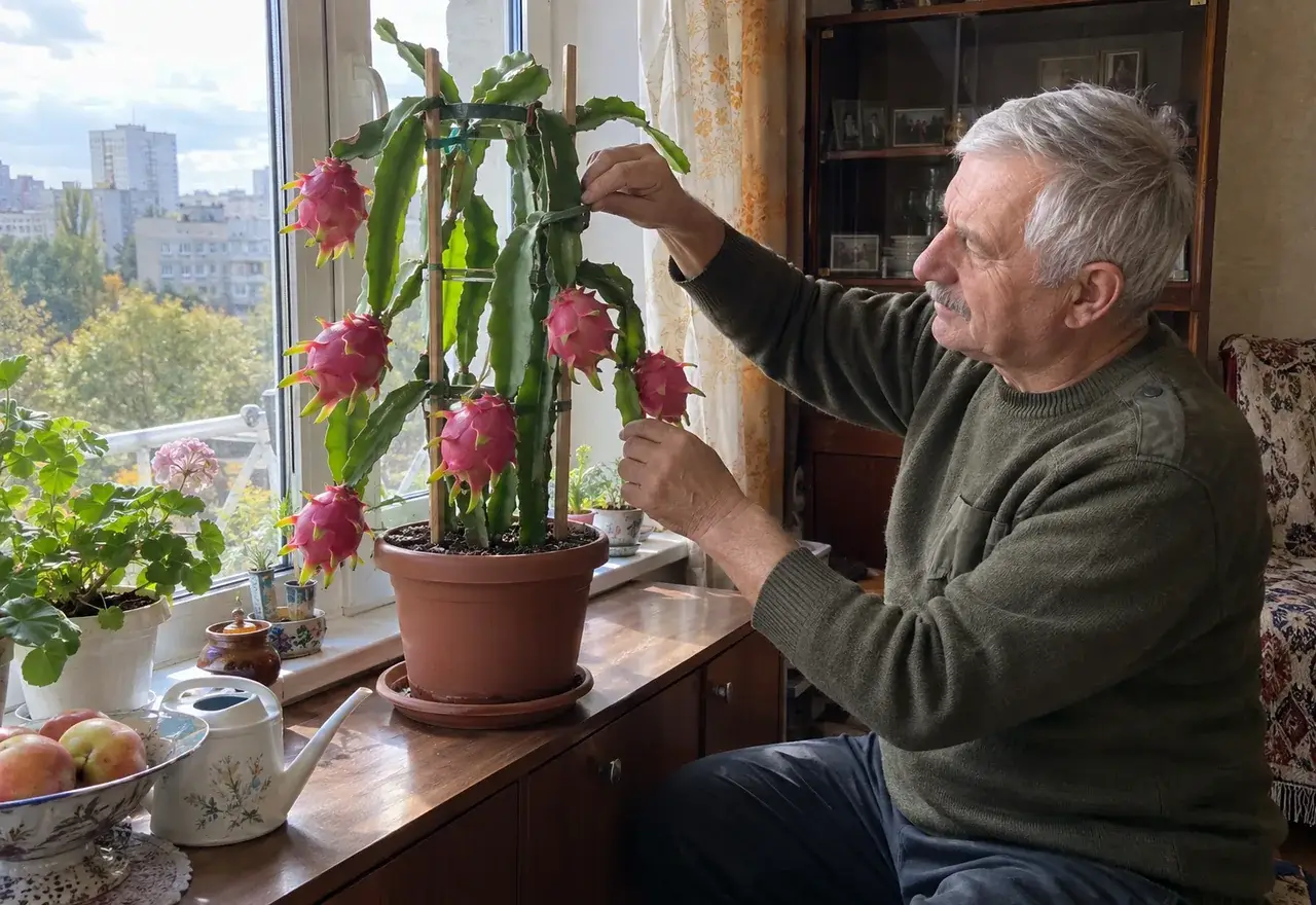 Пітахая на підвіконні з опорою